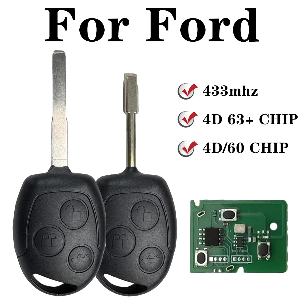 For Ford Focus Mondeo Transit connect Courier Fiesta C-Max S-Max Fusion Galaxy Mondeo 4D60 4D63 433Mhz Remote Car Key