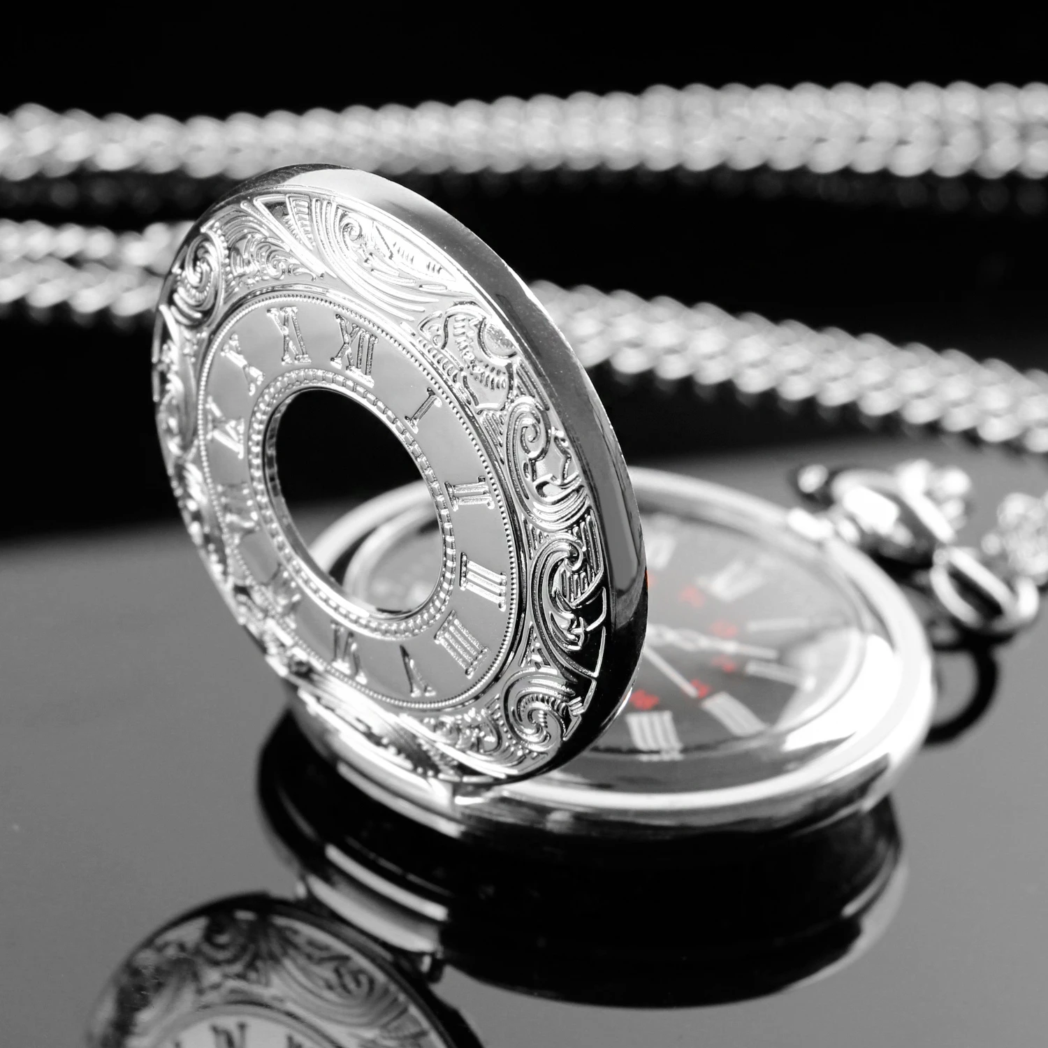 ساعة جيب كوارتز Steampunk رقمية فضية مجوفة باللون الأسود بتوقيت عتيق وقلادة من الأحجار الكريمة هدية كلاسيكية للرجال والنساء للأزواج #3