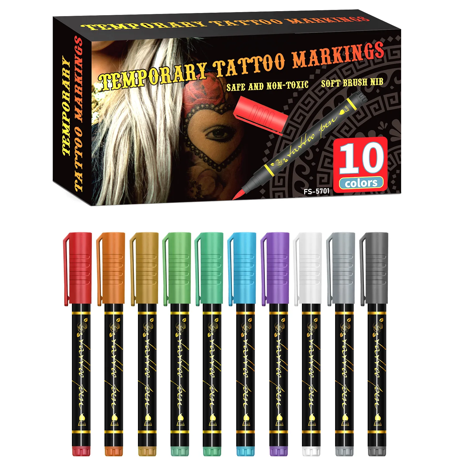 

Audersigt 10 Colors tattoo Marker Set, Skin-Friendly Body Painting Pens , and Party Enthusiasts. DIY Tattoo Face Painting.