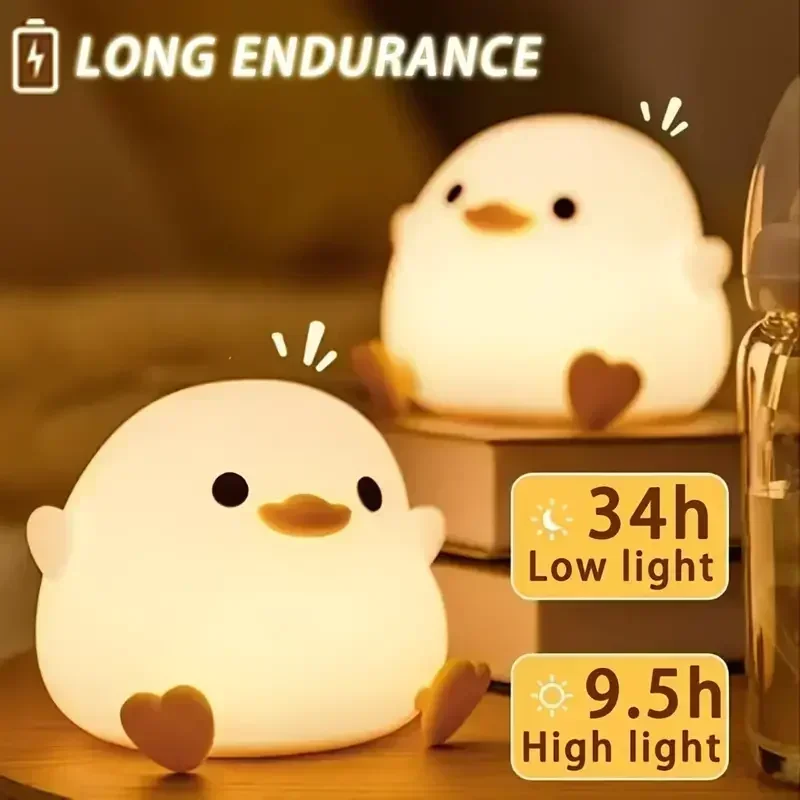 Creative and Cute Silicone Pat Light USB Charging Bean Duck Night Light Atmosphere Light Bedroom Bedside Ornament Rechargeable