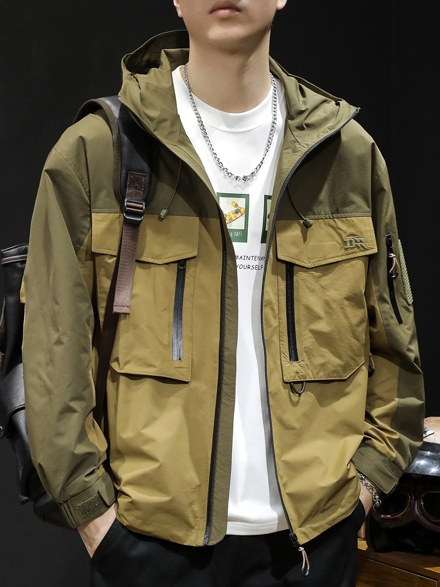 

Мужская ветровка для активного отдыха, свободного кроя, ветрозащитная, весна 2024, новая молодежная модель из полиэстера с длинными рукавами на молнии