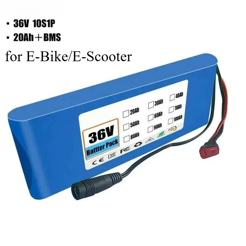 حزمة بطارية ليثيوم 36 فولت 20 أمبير 10S1P 18650 للدراجة الإلكترونية/سكوتر كهربائي قابل لإعادة الشحن طاقة ليثيوم أيون مع حماية من الشحن الزائد BMS