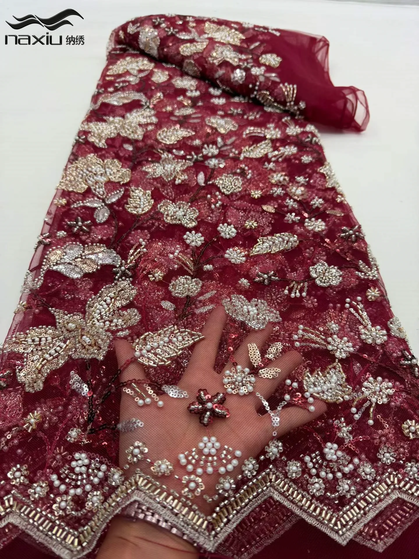 

Madison 5 Y African French Nigerian High End 2026 Heavy Lace With Beads Sequins for Embroiderg Wedding Party Bride Sewing Dress