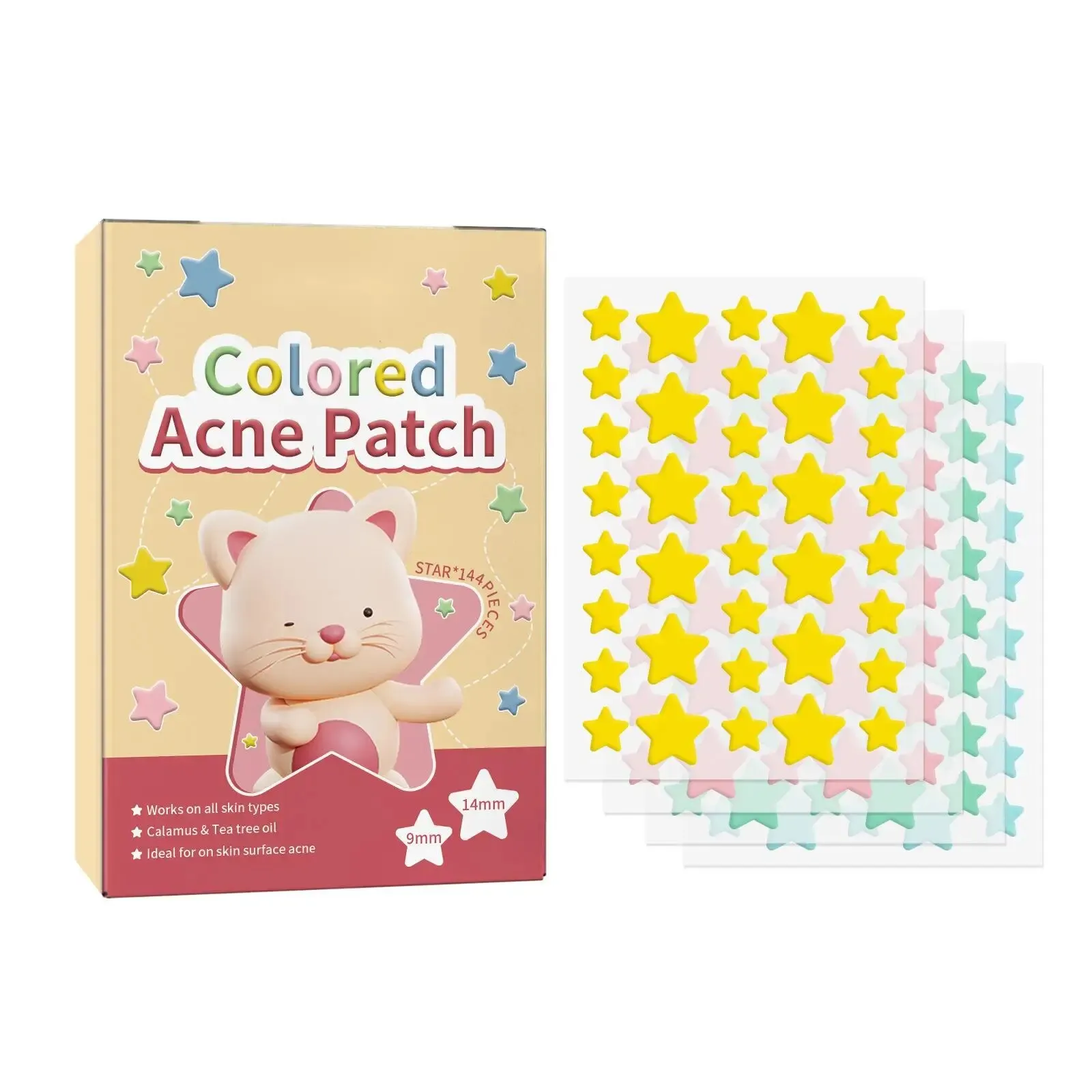 144pcs Star Acne Patch Fade Away Pimple Marks Acne Clean Pore Smooth Skin Portable Colorful Pentagram Acne Patch