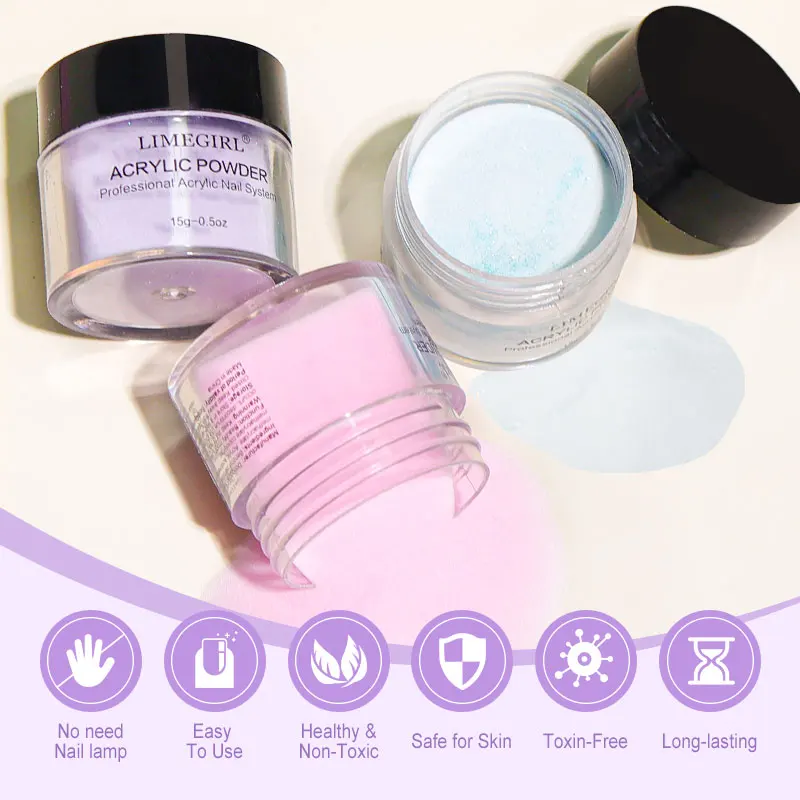 LIMEGIRL アクリルネイルキット 初心者用 15 グラムパープルブルーピンクパウダー & 40/75 ミリリットル液体プロフェッショナルネイルアクリルセットブラシ付き