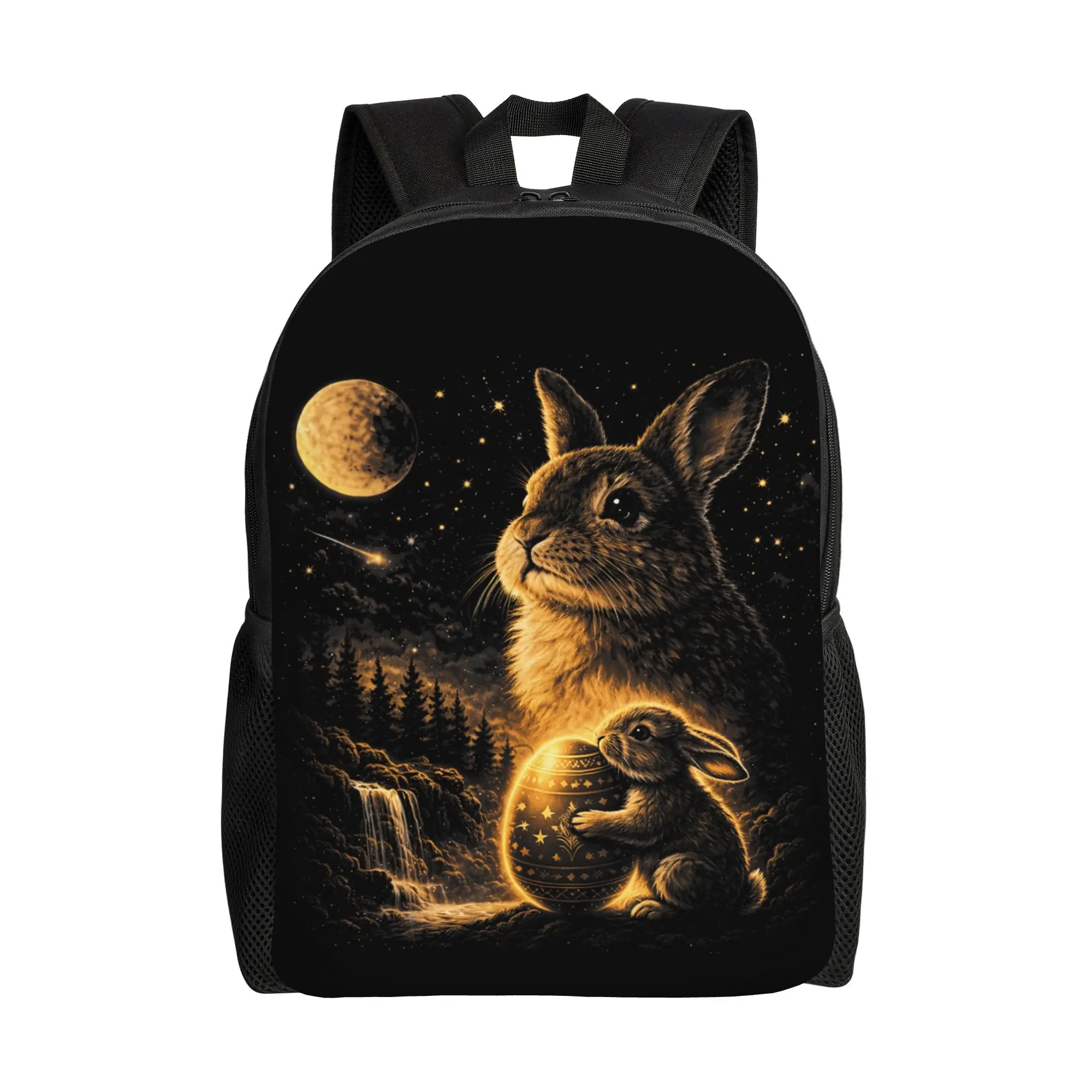

Bunny Howling to The Moon Meme 90s Animal Backpack Polyester Workout Backpacks Pattern Aesthetic High School Bags Rucksack