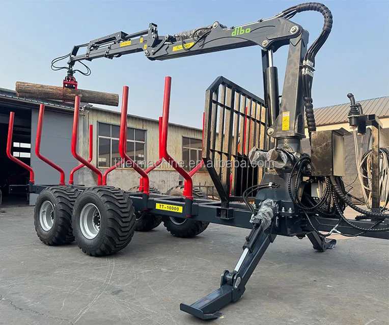 Customized New Forestry Rotating Grapple Machinery Hydraulic Loaders ATV Tractor With Trailer Mounted Timber Wood Logging Crane