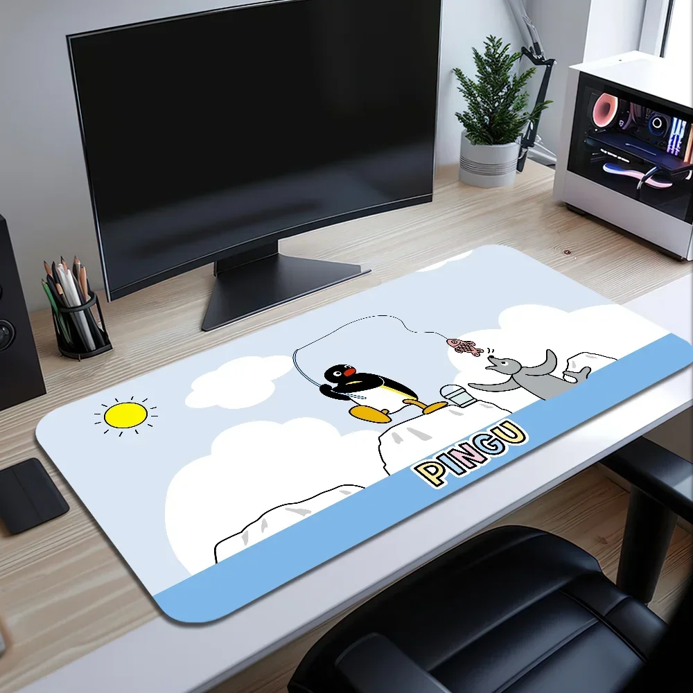 Cartoon Pingu Cute For PC Large MousePads Desk Gaming Mouse Pad Stitched Edges  Base Extended