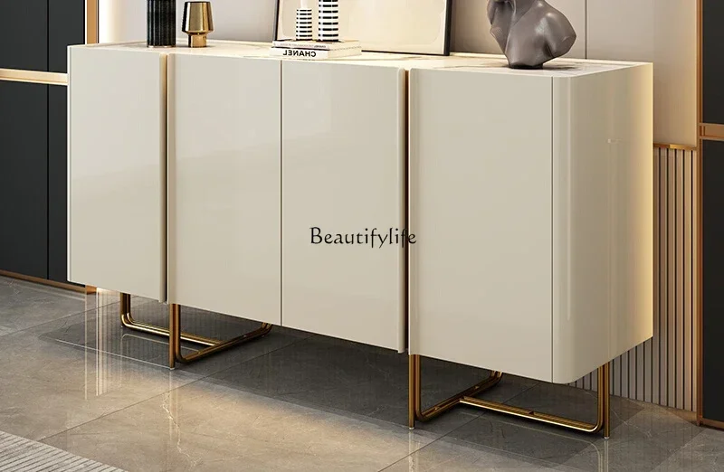 

LXItalian minimalist entrance cabinet, simple modern decoration, light luxury style, bright rock slab dining side cabinet