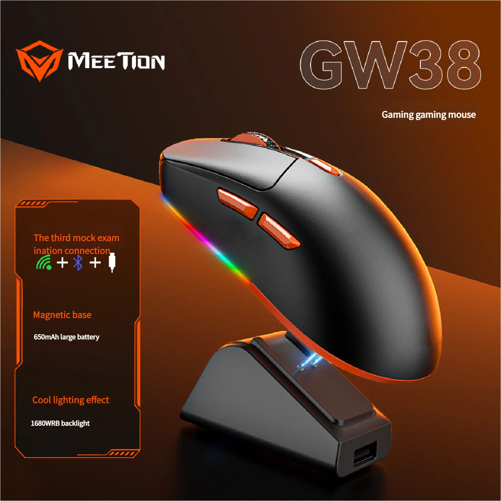 

Tri Mode Wireless Ergonomic Gaming Mouse 8000DPI Adjustable RGB magnetic charging dock Rechargeable Gaming Mouse for Laptop PC