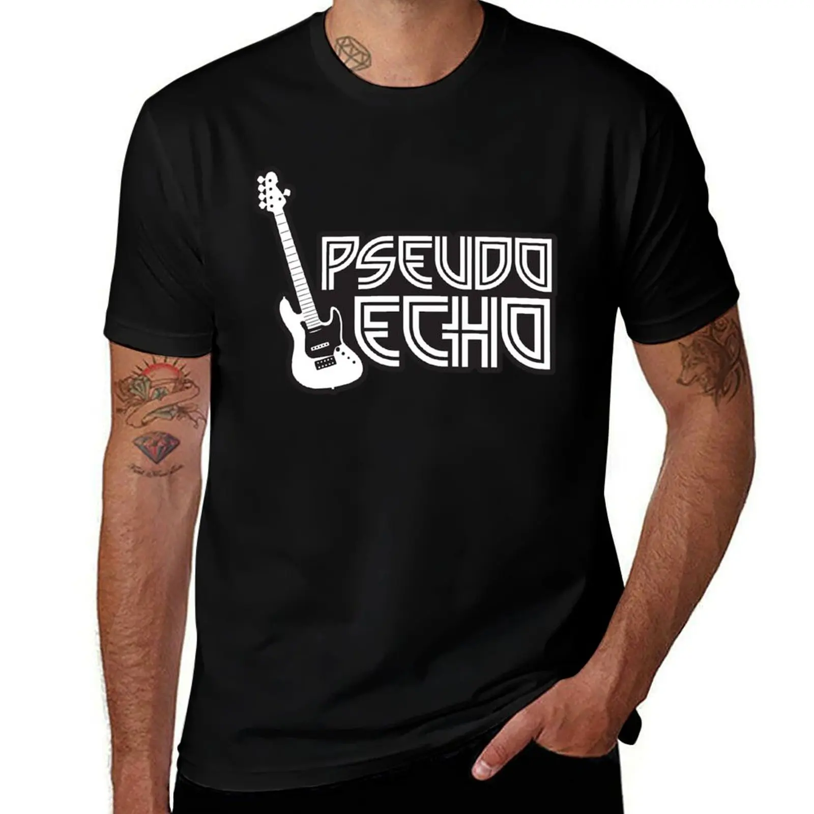 

Pseudo Echo guitar - black and white T-Shirt anime t shirts graphic tee shirt funny t shirts men