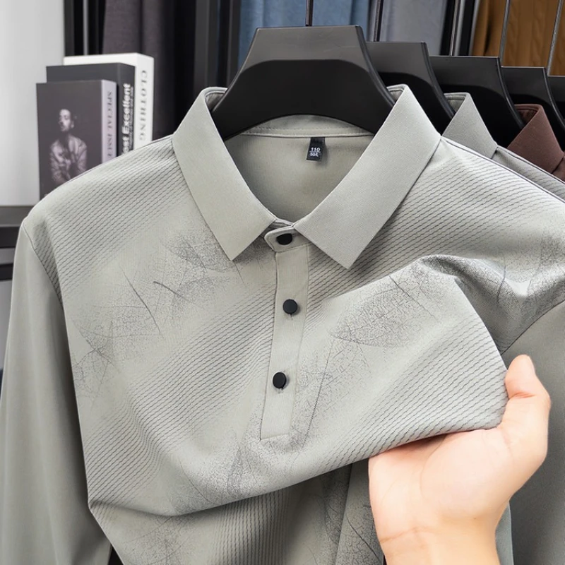 

Men's Autumn Long Sleeve Polo Shirt Brushed Fleece Interior​ Autumn Wear Seasonal Essential Comfort Fit