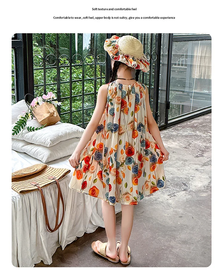 2025 Sleeveless lace Toddler Girl Summer Clothes FLORAL pearl Pleated Slip Dresses Casual Princess Party Kids 4 8 10 11 year