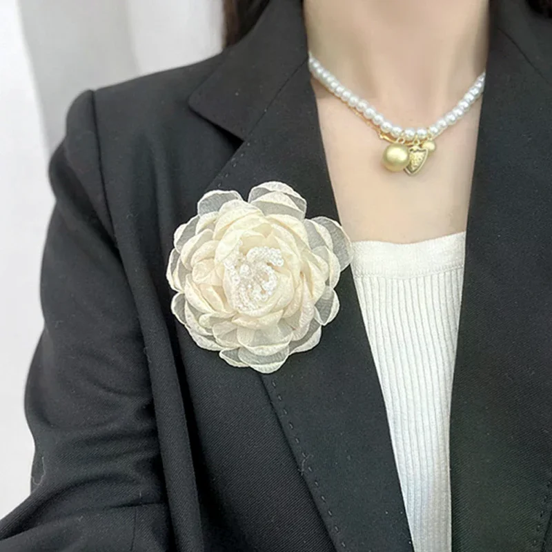 Gauze Flower Crystal And Pearl Brooch Black Mourning Bow Tie Brooch Black Ribbon