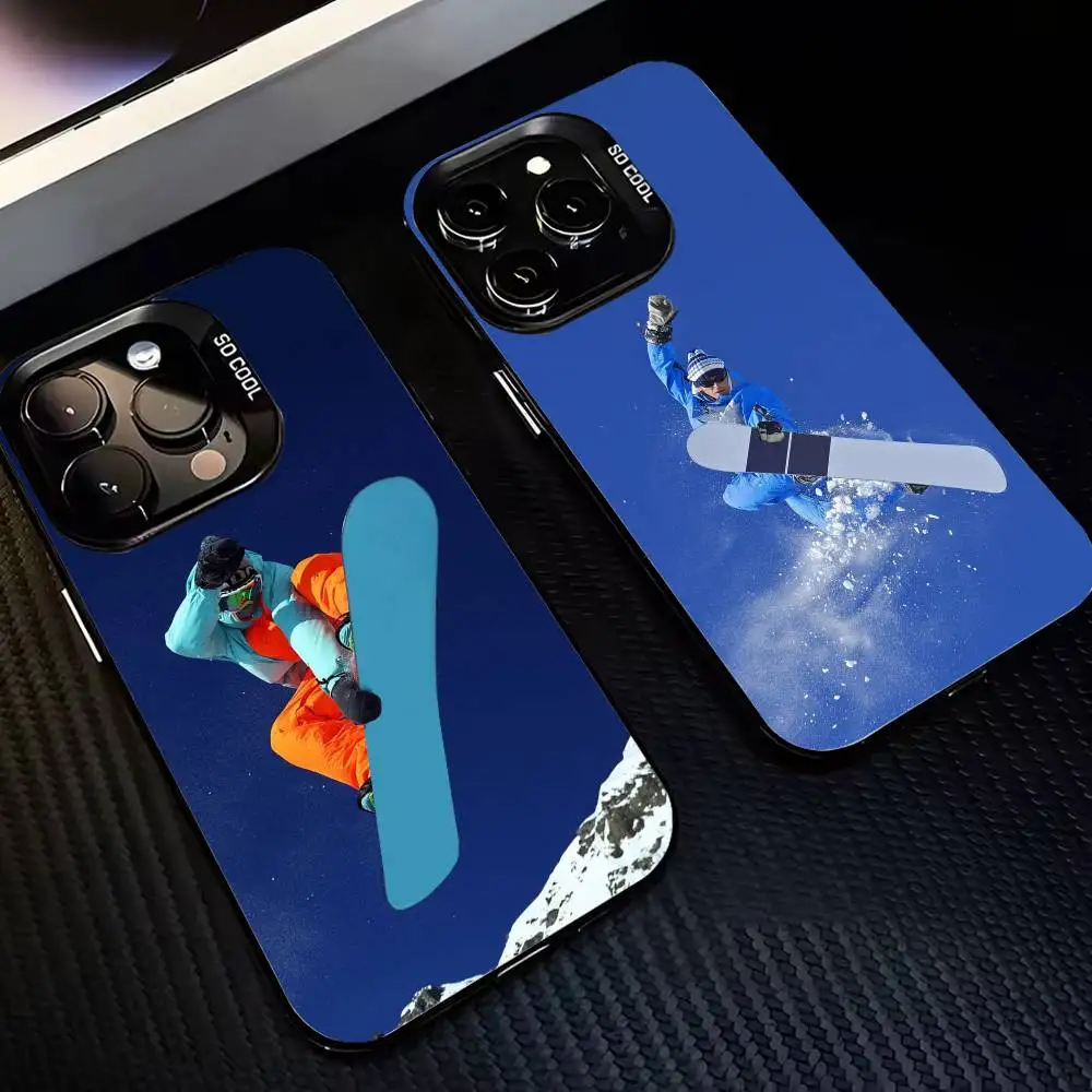 

Skiing Snow Snowboard Ski Phone Case For iPhone16 15 14 13 12 Pro Max Grey Black Matte Laser Metallic Aurora Funda