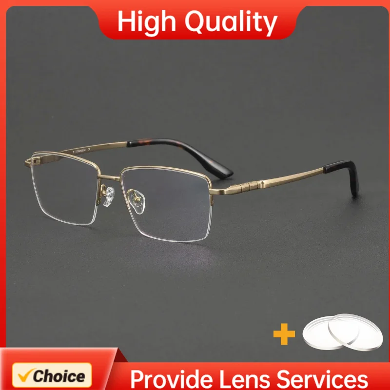 

Custom Prescription Lenses Titanium Lightweight Half Rim Glasses Frame Business Square Eyeglasses Design Premium Men 81093