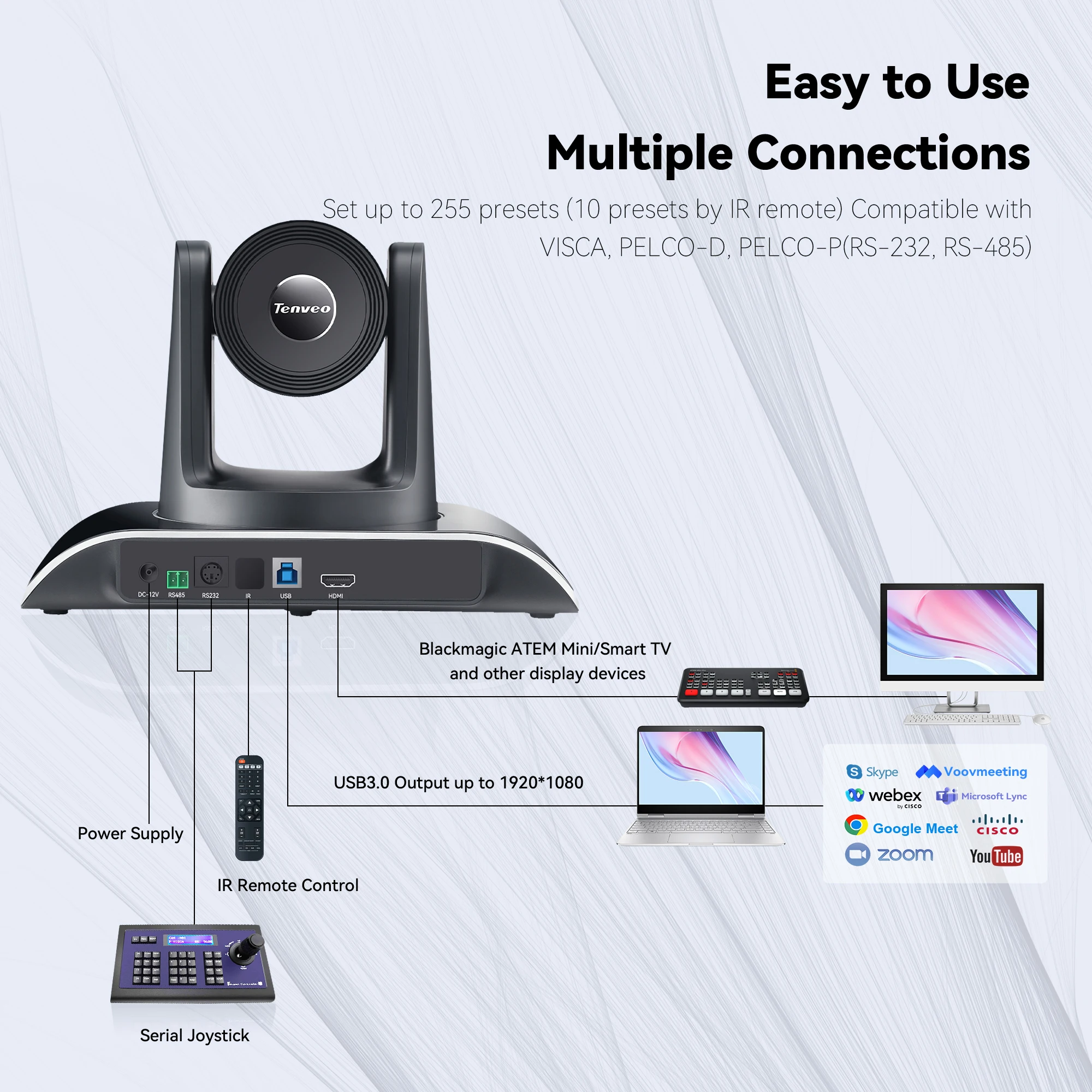 Hot Sale Professional Tenveo 10x Optical Zoom 1080p HD Conference Camera PTZ For Church/education/live Streaming