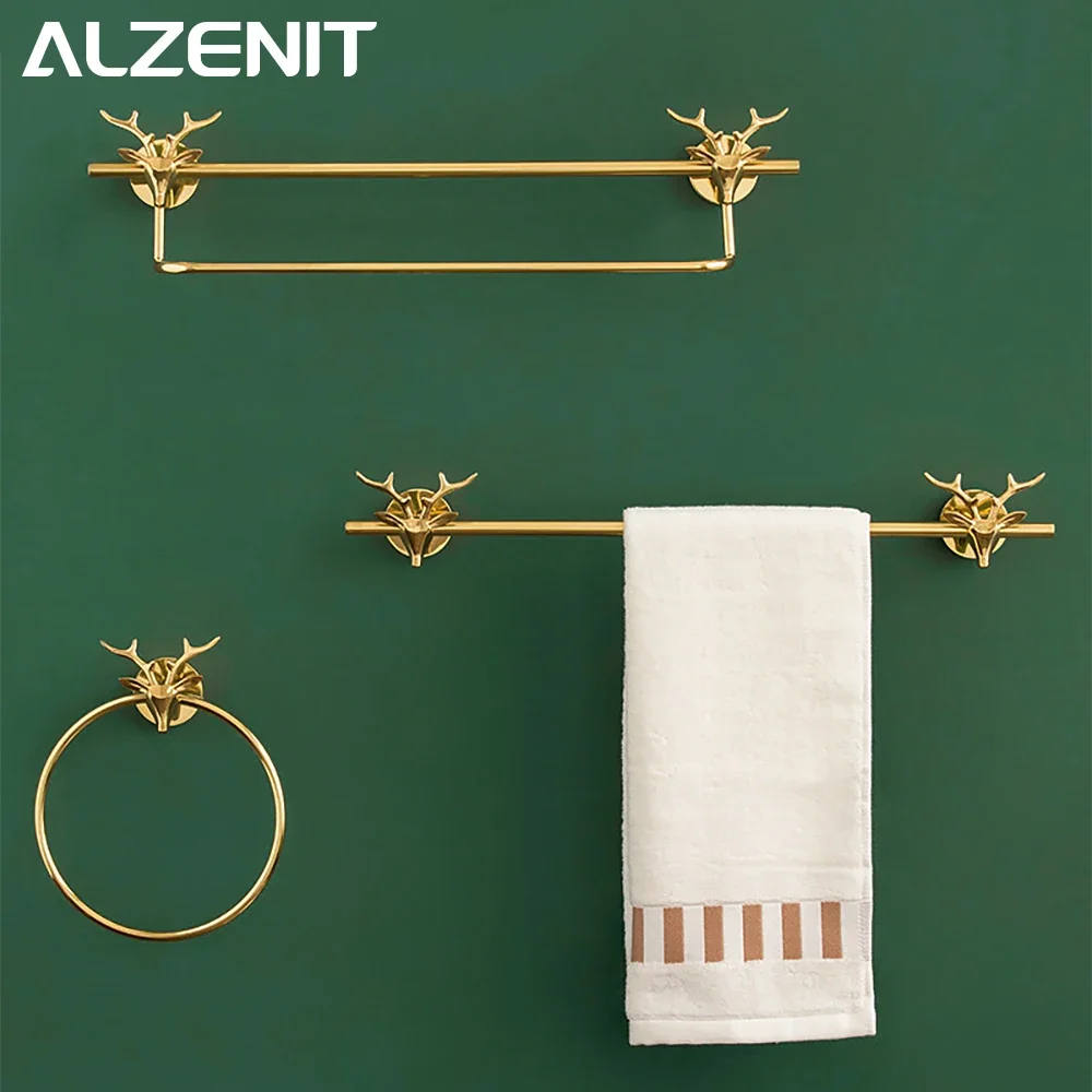 

Light Luxury Sytle Antler Towel Bar Brass Deer Ring Wall Mounted Holder Bright Gold Bathroom Rack Shower Hanger