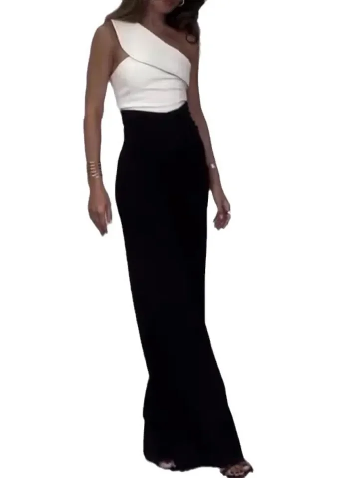 패션 트렌디 팬츠 세트 여성 슬랜트 칼라 오프숄더 탑 하이웨이스트 와이드 레그 바지 투피스 세트 여성 스트리트웨어 2025