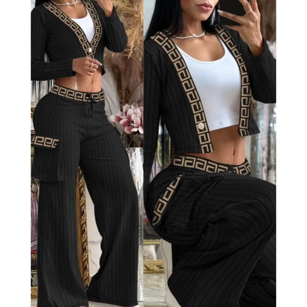 Camouflage Print Two Piece Sets Women Outfits Autumn Tracksuit Buttons Crop Top & Pants Casual Pocket  Sport Suit 2 Piece Set