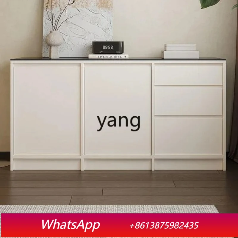 

LH household pure black white rock slab side cabinet modern simple living room wall locker