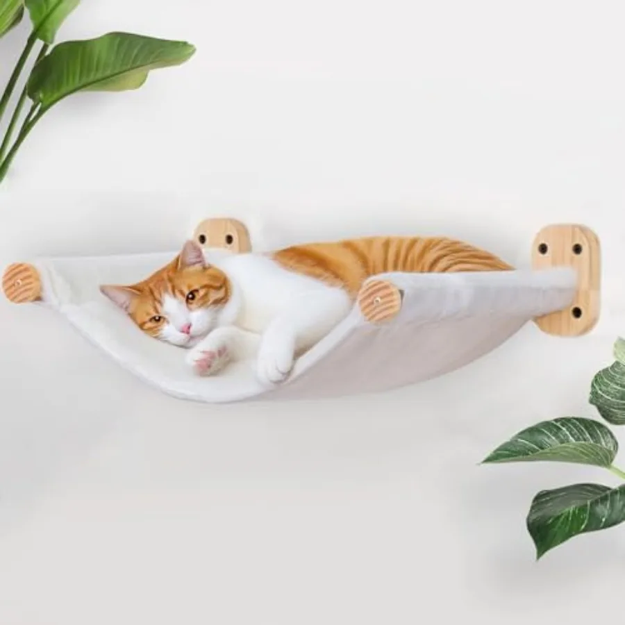 

Cat Wall Hammock, Dual-Sided Cat Wall Bed with Canvas and Plush Fabric for All Seasons, Wall Mounted Shelf for Large Cats, Mode