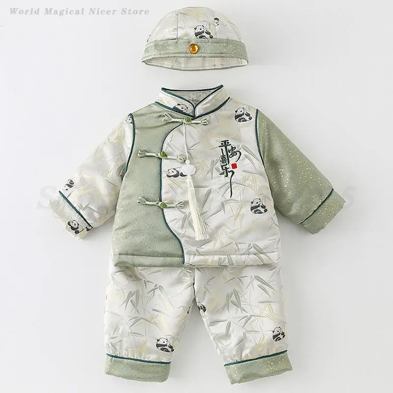 

Kids One-Year-Old Tang Suit Baby Hundred Day Photography Costume Boys Girls Winter Thicken Top Pants Hanfu Set New Year Clothing