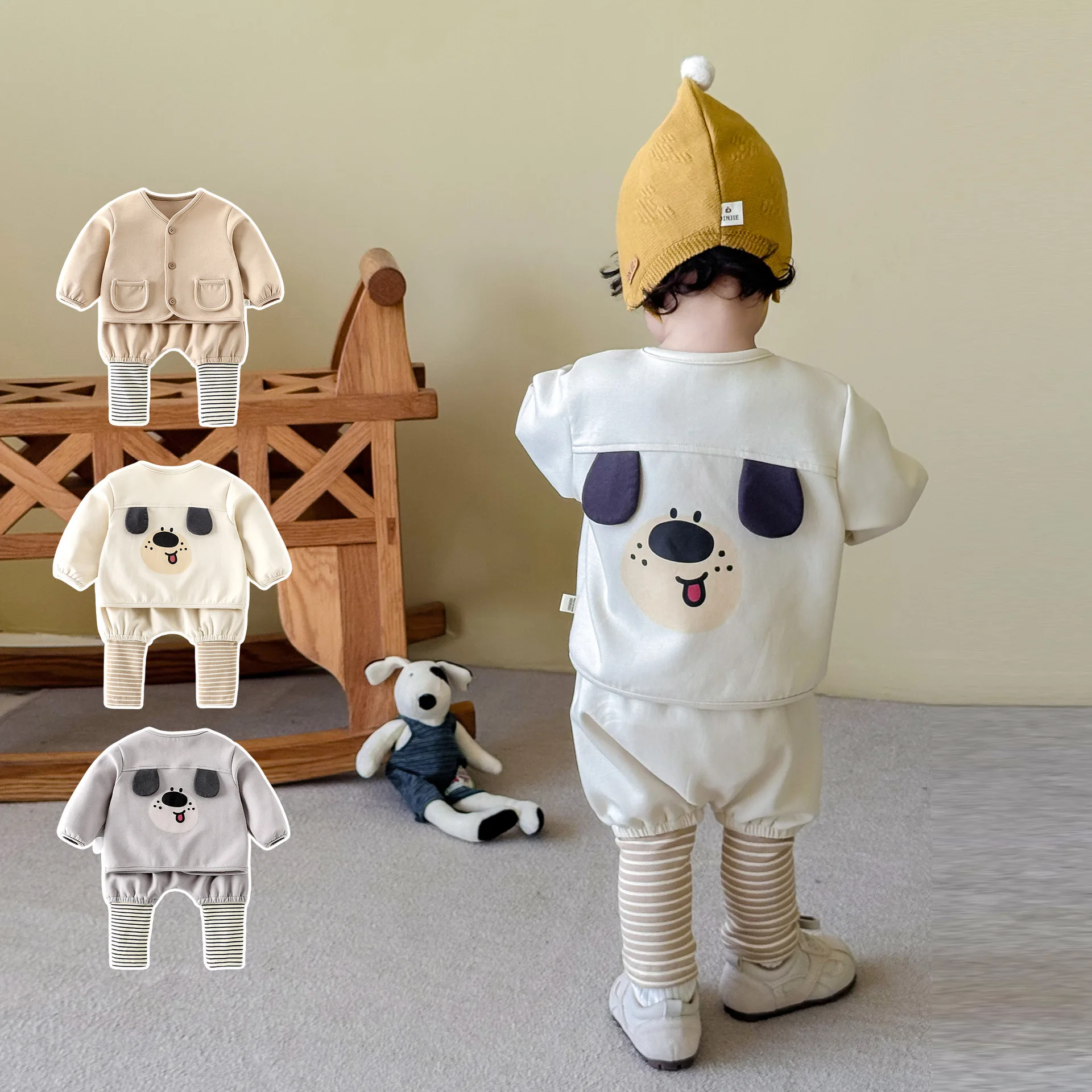 

Children's Cartoon Set 2025 New Autumn Boys' Fashion Cardigan Coat Baby Striped PP Pants Two Piece Set