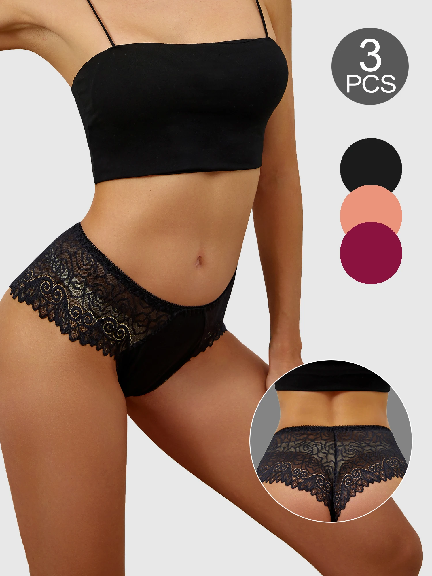 3 PCS/set Sexy High Waist Underwear For Women Luxury Floral Briefs Hollow Breathable Lace Lingerie Comfortable Ice Silk Panties