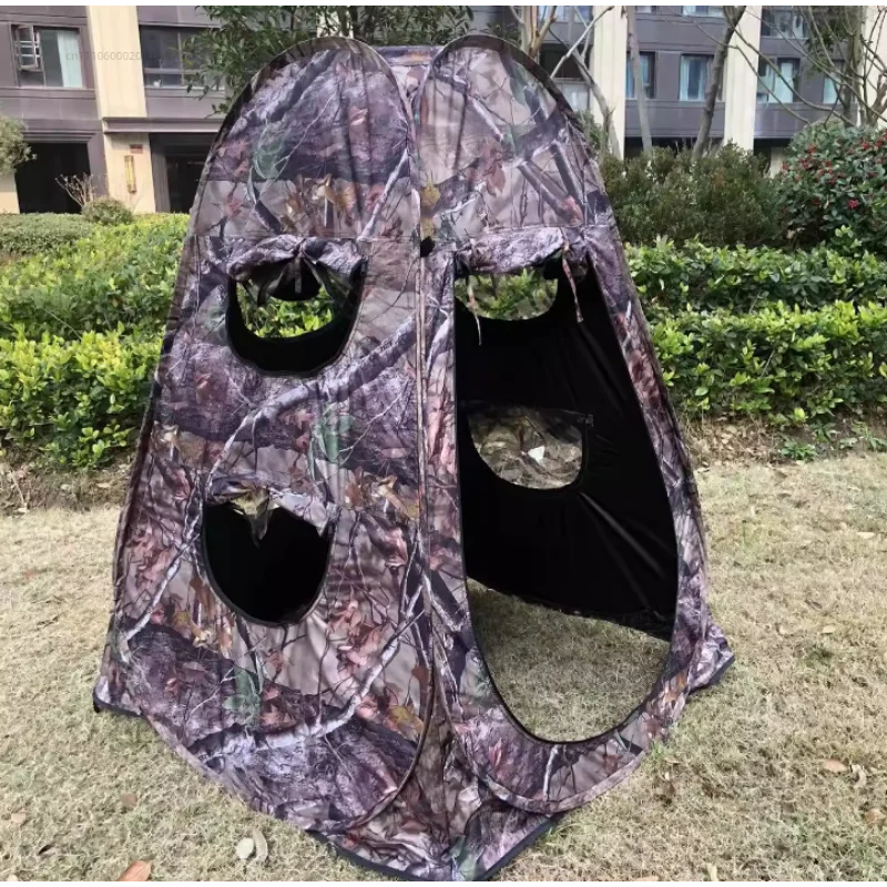 Single Person Pop Up Outdoor Photography Tent 3Sides 6Windows 360 Degree Watching Bird Portable Privacy Camouflage Black Caoted