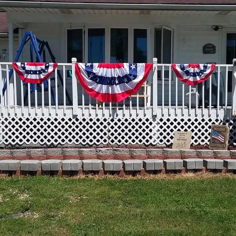 American US Flag Bunting US Pleated Fan United States Flag Half Fan Banner With Flag Grommets And Header For 4th Of July