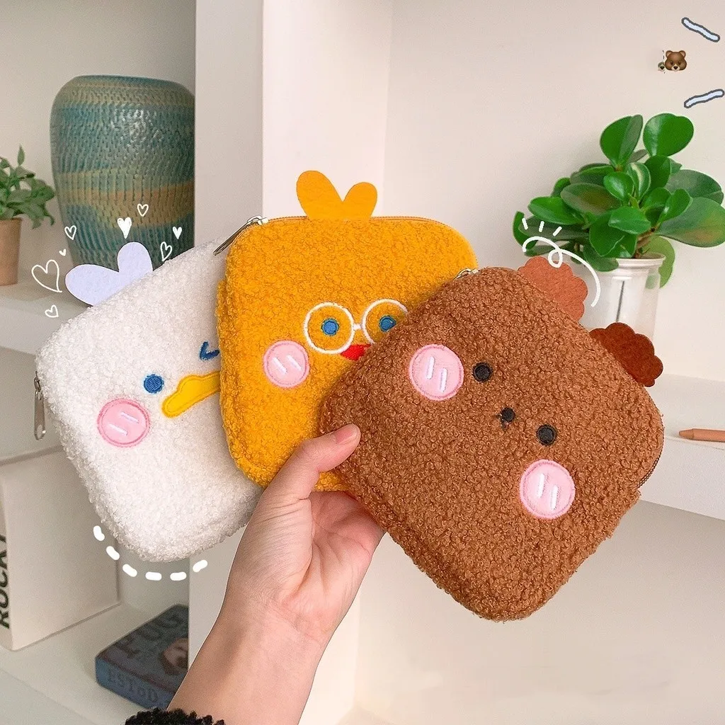 

Multicolor Plush Coin Purse Cartoon Lightweight Wallet Colorful Moneybag Zip Opening Hand Held Wallets Small Items Storage Bag