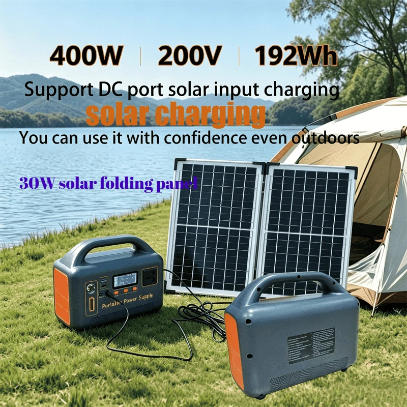 400W 220V Portable Solar Generator 192Wh – Emergency Outage Backup, Camping & Road, Solar/Wall/Car Charge
