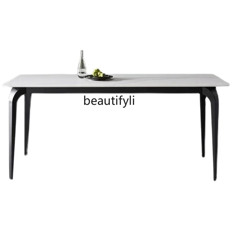 

Italian Minimalist Modern Light Luxury Nordic Restaurant Dining Tables and Chairs Set Rectangular Marble Dining Table