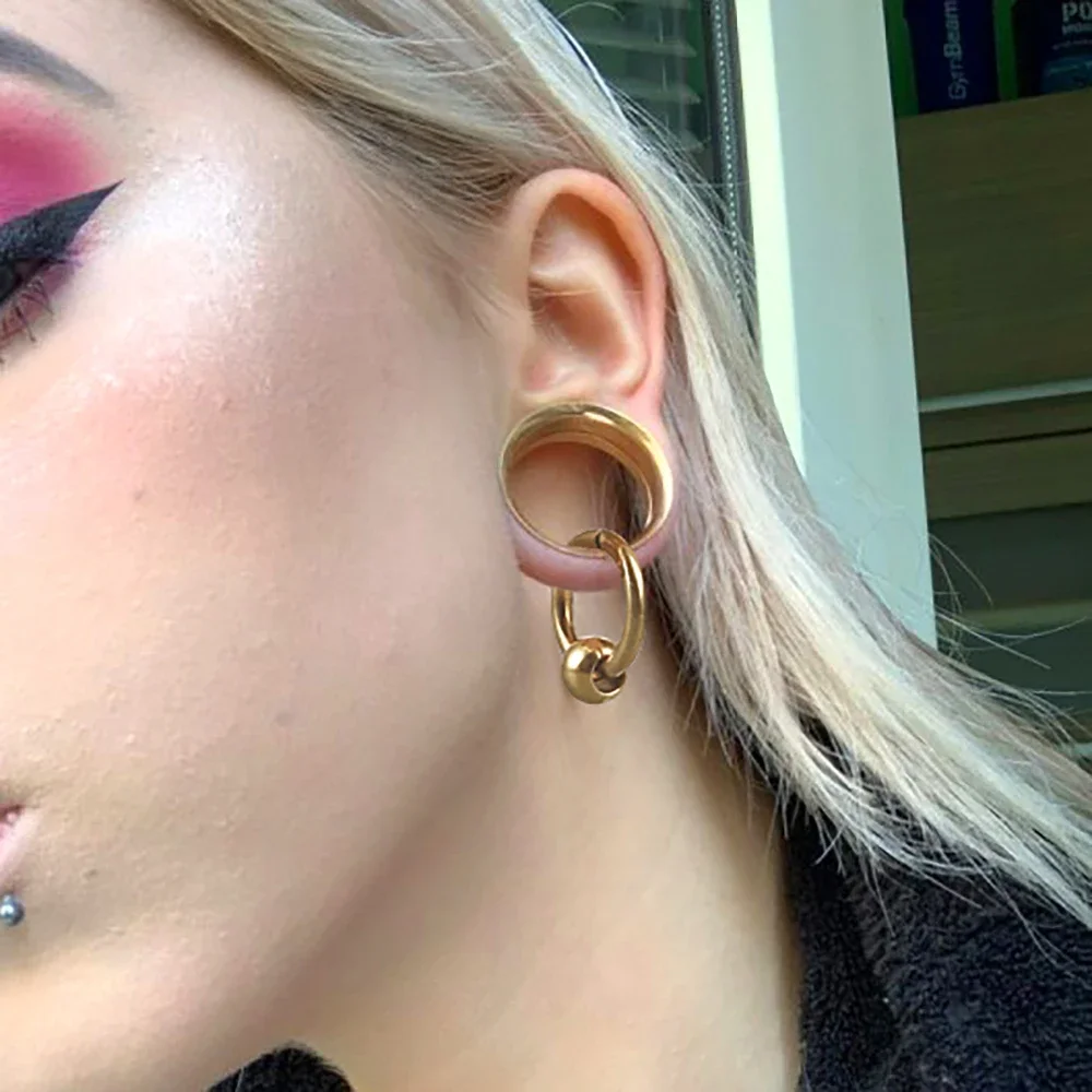 2 قطعة/مجموعة الفولاذ المقاوم للصدأ جولة الأذن مقاييس المقابس المتوسع الأذن الشماعات نفق ثقب النساء مجوهرات للجسم نقالة ترصيع #3