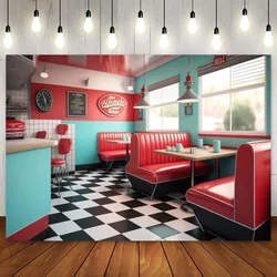 1950s Vintage American Diner Backdrop 50s Cafe Fast Food Soda Shop Restaurant Bar Dining Background Birthday Party Decoration