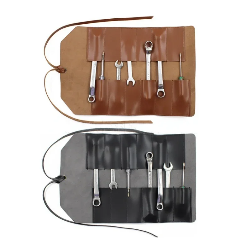 Practical PU Leather Multi-purpose Toolkit Hydropower Car Repair Tool Shutter Storage Bag Portable Outdoor Tableware Bag