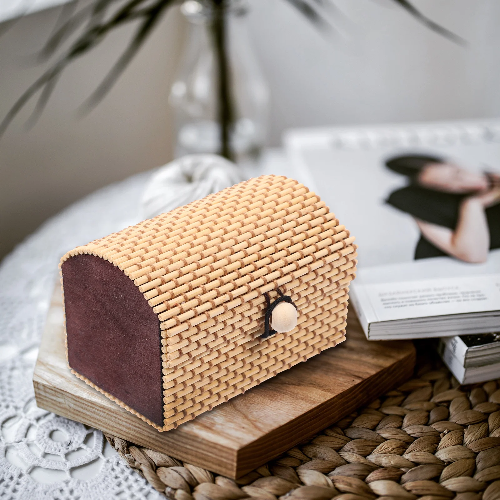 

12 шт. бамбуковая шкатулка для драгоценностей в деревенском стиле, компактный органайзер для хранения ожерелий, серег, сувениров, декор для рабочего стола