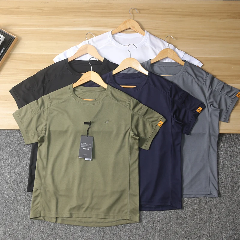 Men's Summer round Neck Short Sleeve T-Shirt Quick Dry Breathable Military Combat Design Sport Casual Modern Style Youth Fashion