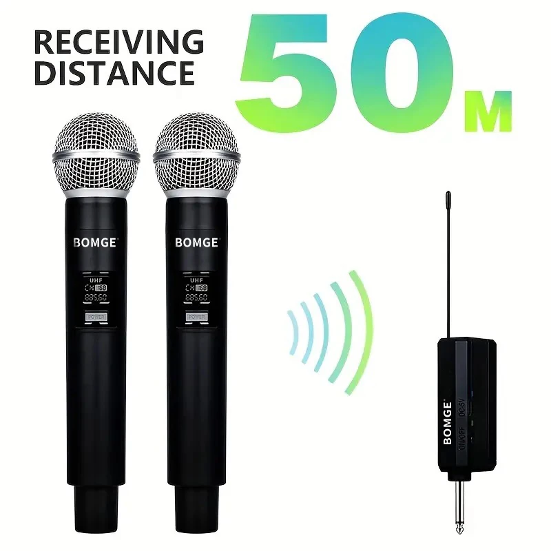 BOMGE 4 channel wireless microphone Karaoke Mic Fixed Frequency with Rechargeable Receiver Battery For Home Party Speaker