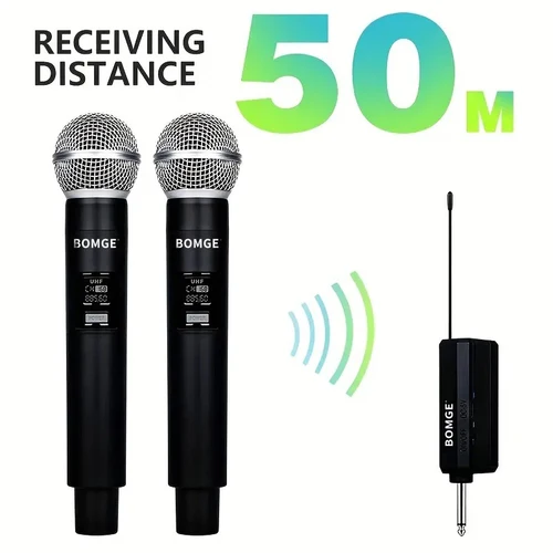 Imagen 2 del producto BOMGE micrófono inalámbrico de 4 canales micrófono de Karaoke frecuencia fija con batería receptora recargable para altavoz de fiesta en casa