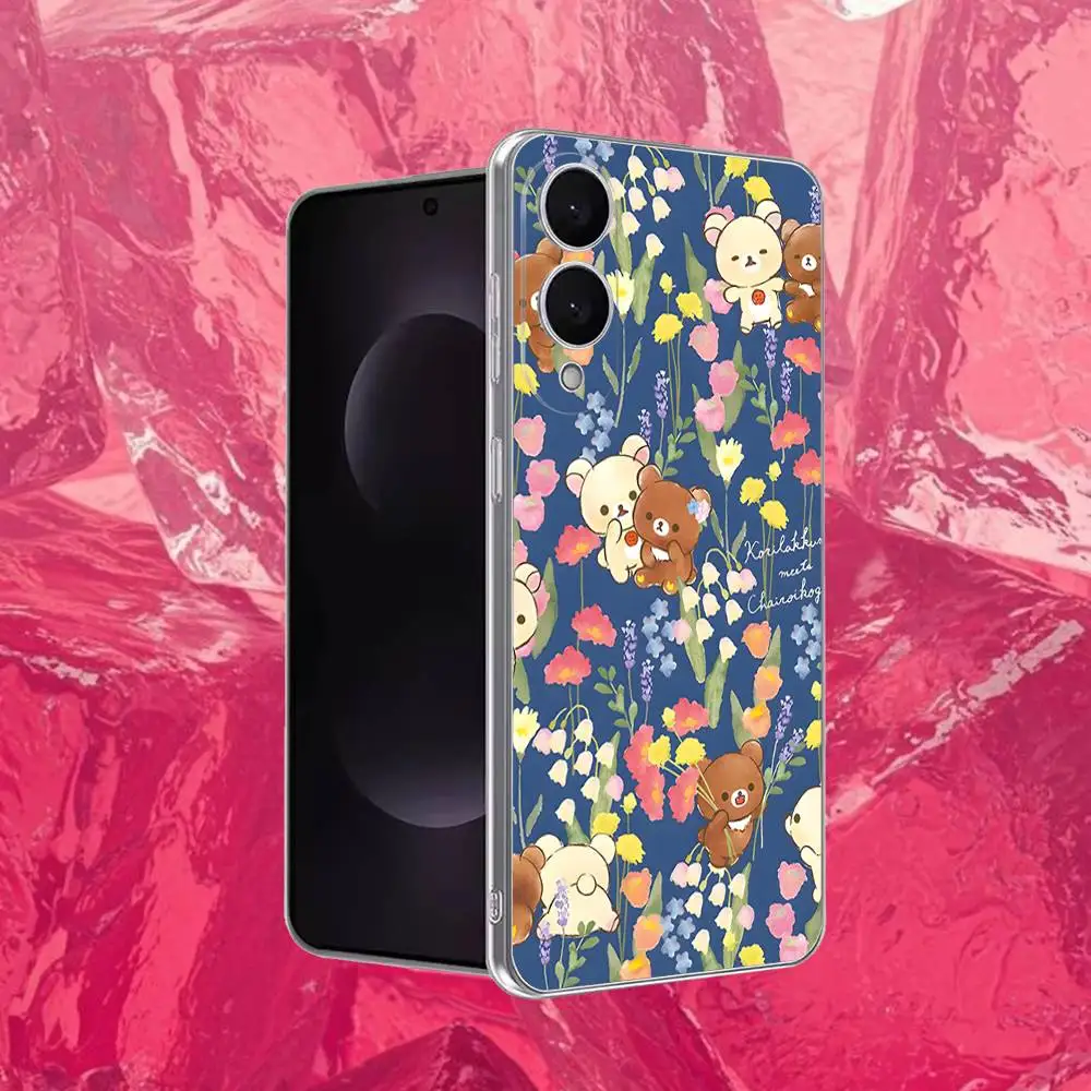 R-RilakkumaS 귀여운 곰 전화 케이스 삼성 S30,23,21,22,20, FE,Lite,S10,9,8,7 PIus Note20ultra 투명 소프트