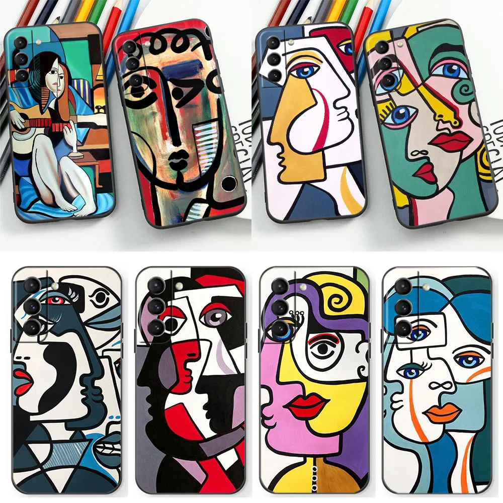 P-Picasso Abstract Art Painting Phone Case For Samsung Galaxy S24 S23 S22 S21 S20 Ultra 5G Fe S10 S10E S9 Plus Lite Black Cover