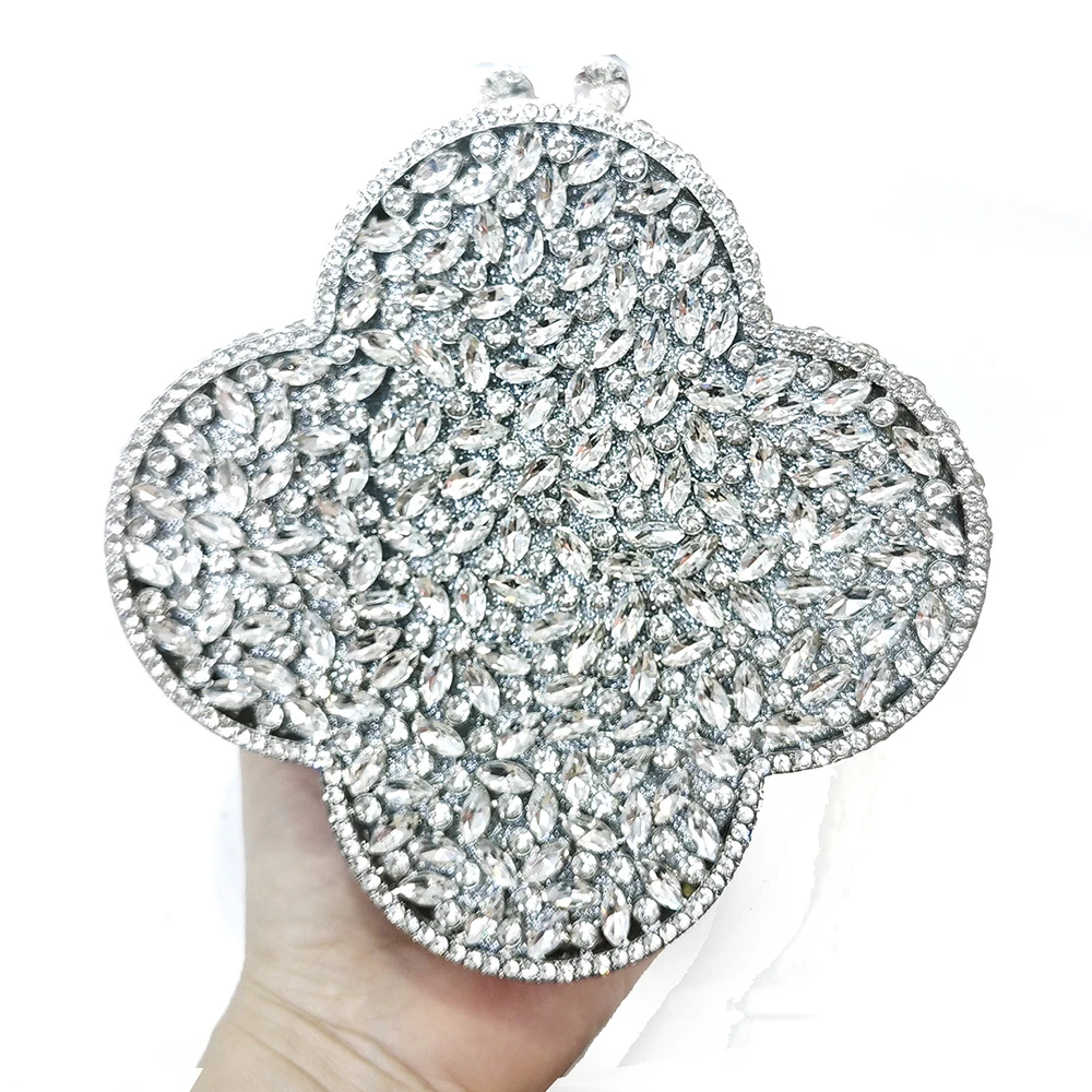 Cloudy Blue Diamond Evening Bag Stones Minaudiere Clutch Silver Crystal Handbag Women Party Prom Bag Bridal Clutches Wedding Pu view 2
