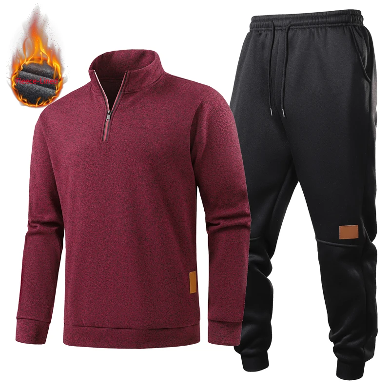 

Velvet thickened patchwork hoodie set, pullover hoodie set, two-piece set, men's zipper pull