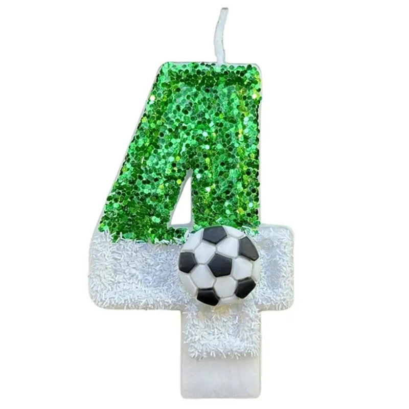 Velas de futebol para decoração de bolo de festa para menino, brilhos verdes, futebol criativo, número 0-9