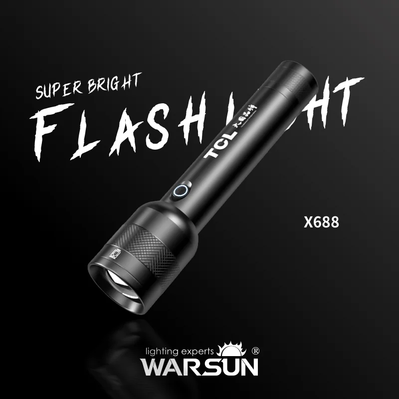 WARSUN X688 Zoom Outdoor Flashlight - 800Lm, IP45 Waterproof, Rechargeable, Telescopic Zoom