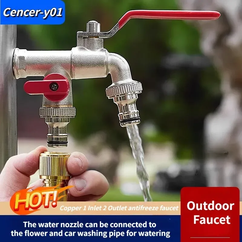 Industriële en huisirrigatie Zinklegering Tuin Bibcocks 1 inlaat 2 uitlaat Bibcock met dubbele tepel en balkonkraan voor buiten