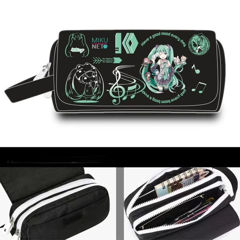 Hatsune Miku Pencil Pouch Anime Design Large Capacity Zippers Pencil Bag Kawaii Miku Stationery Cute Back To School Supplies