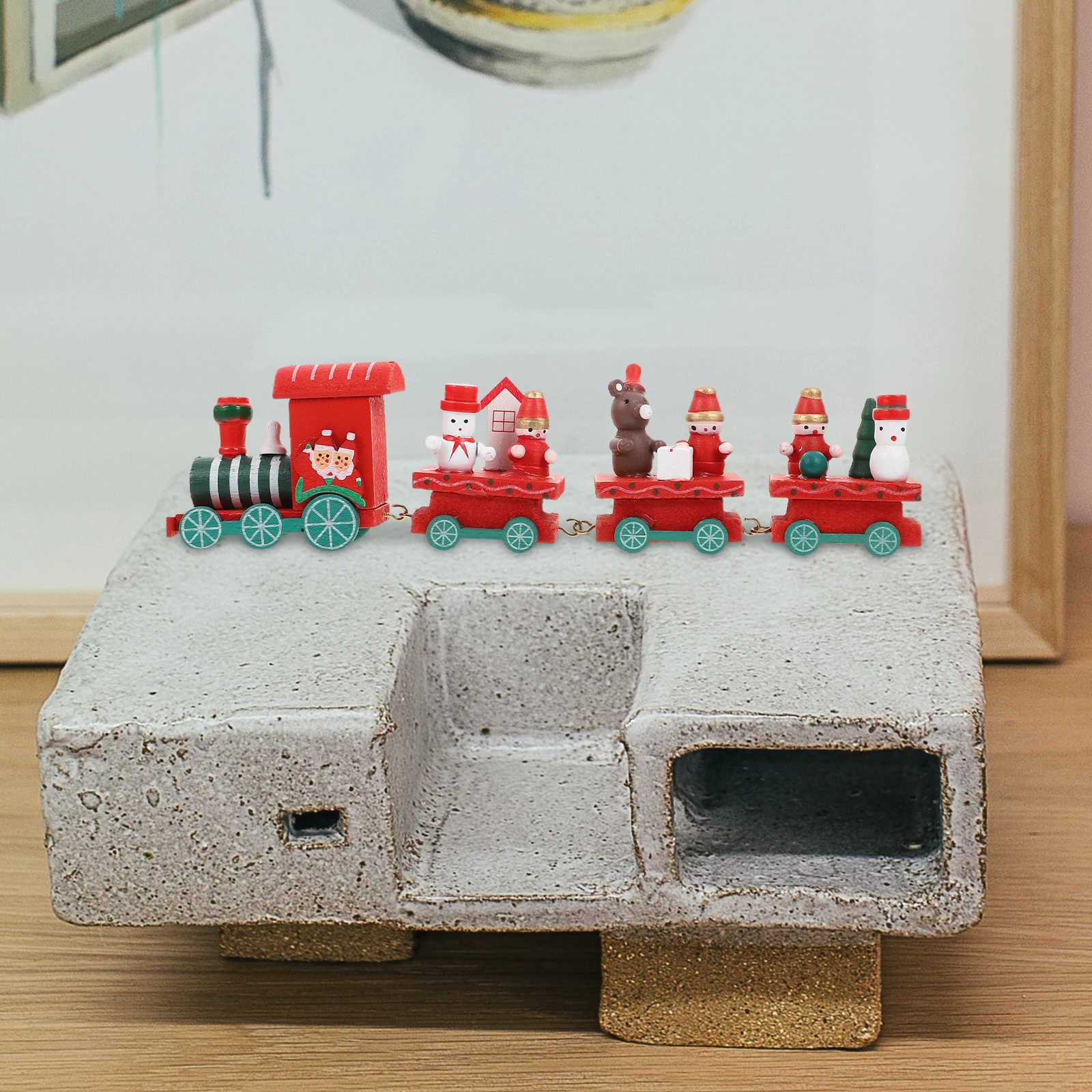 

Wooden Train Toy Red Mini naments Christmas Decor Children Gift Toddler Craft Party Supplies Desktop Adornment Festive